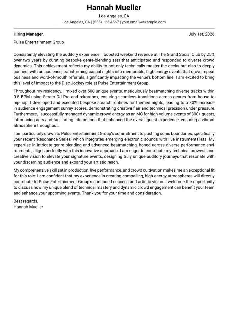 Disc Jockey cover letter example preview