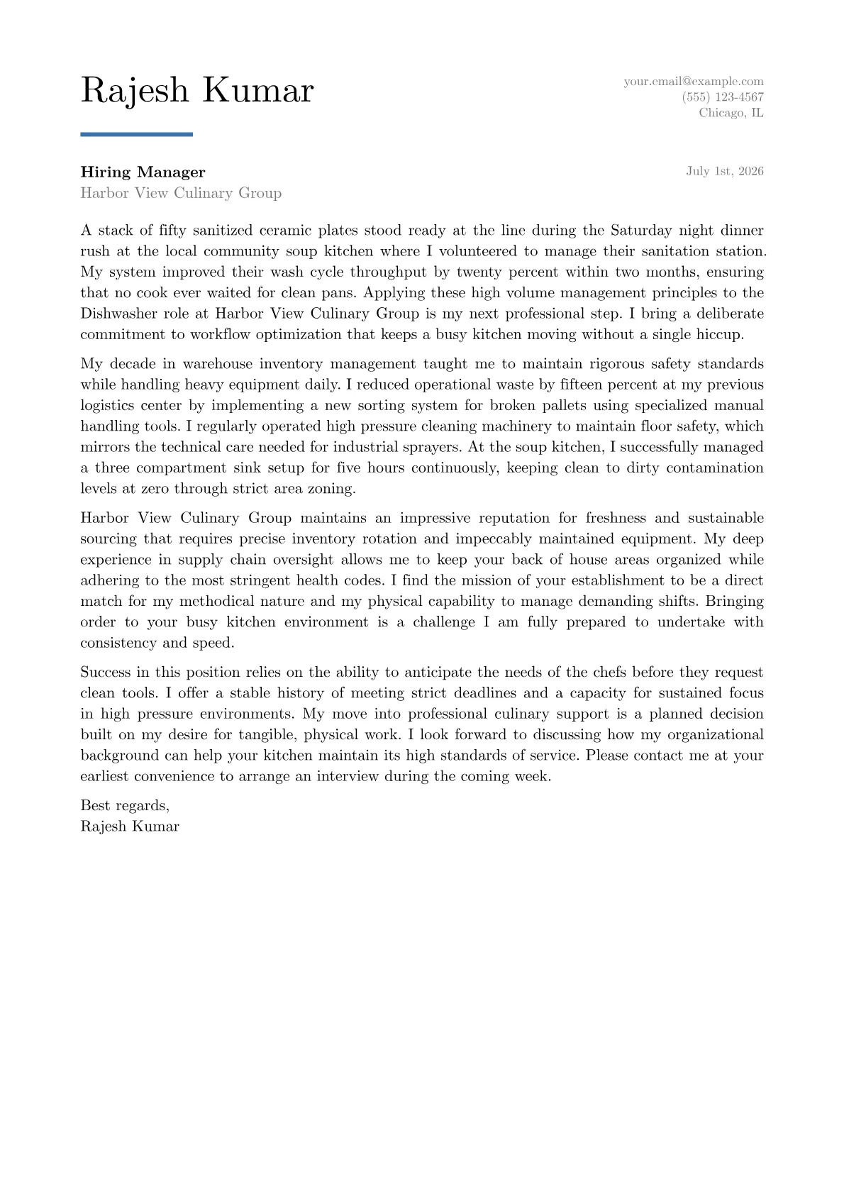 Dishwasher cover letter in the Executive design