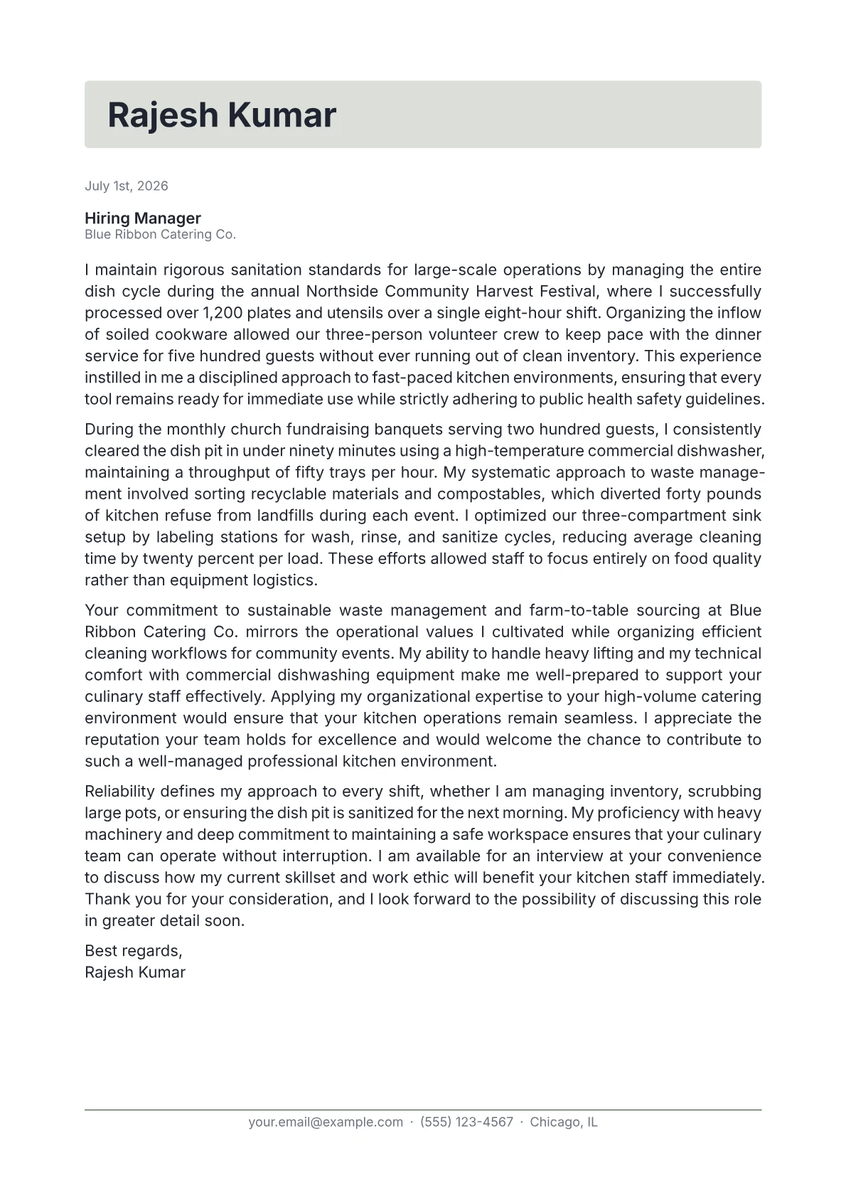Dishwasher cover letter in the Letterhead design