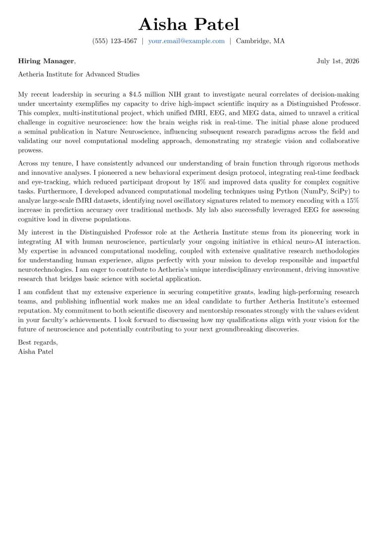 Distinguished Professor cover letter example preview