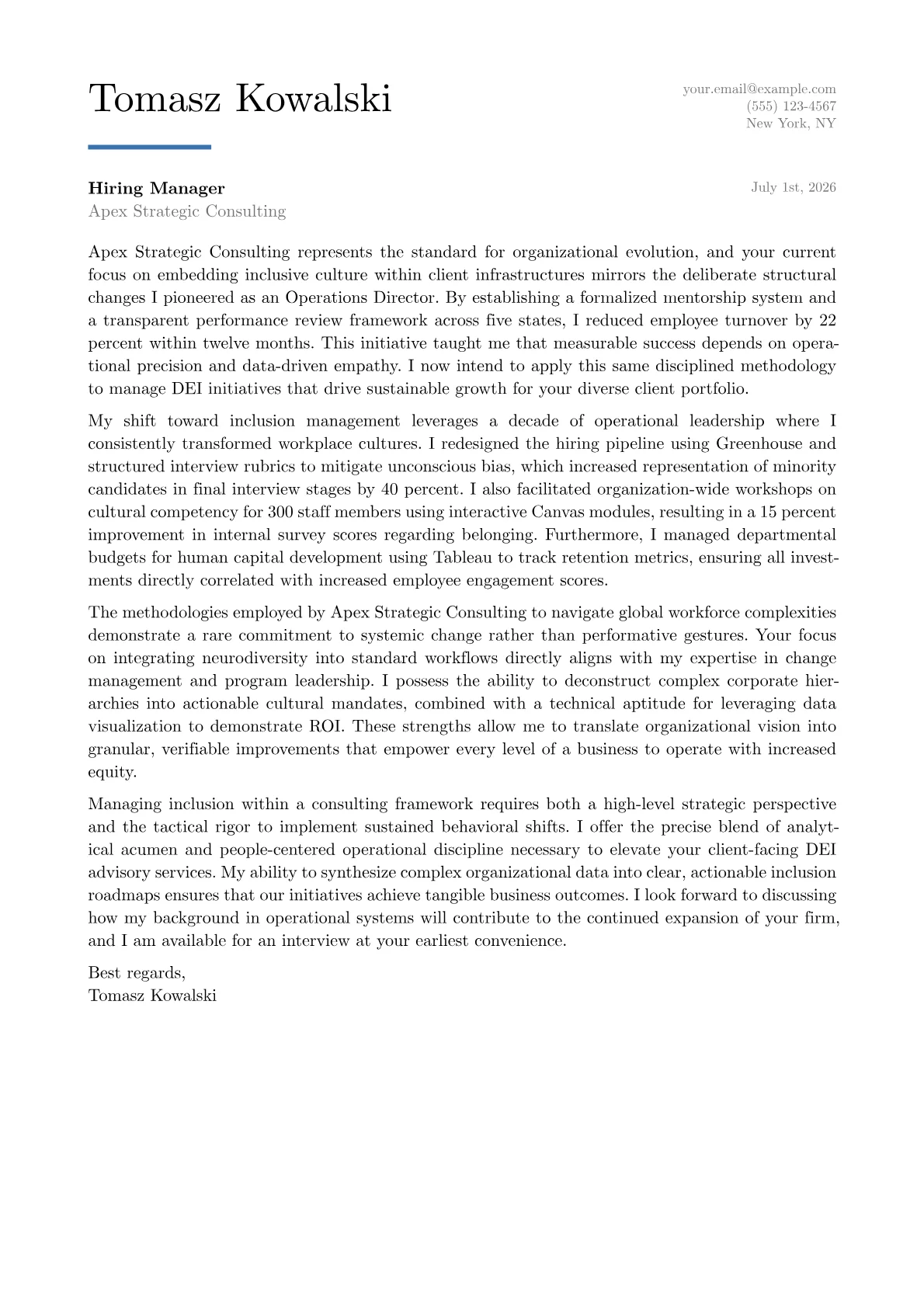 Diversity and Inclusion Manager cover letter in the Executive design