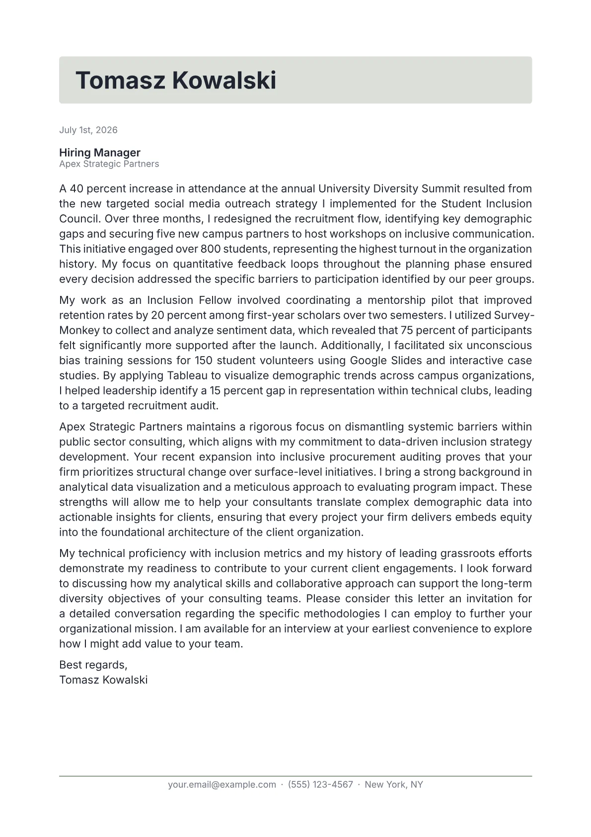 Diversity and Inclusion Manager cover letter in the Letterhead design