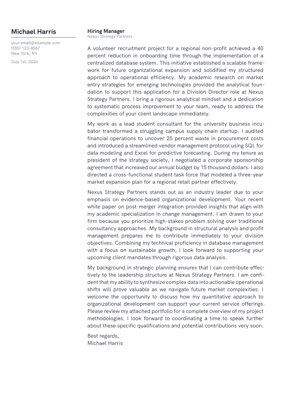 Division Director cover letter in the Margin design