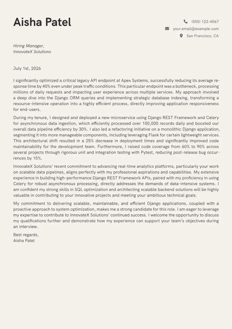 Django Developer cover letter example preview