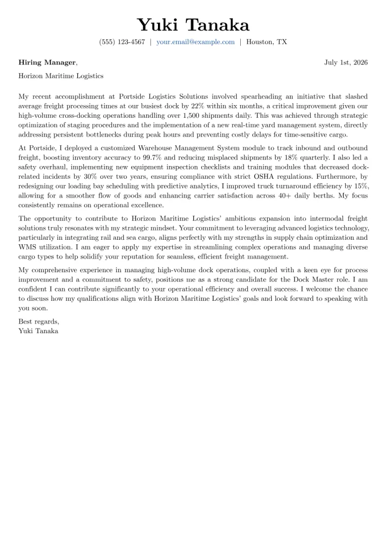Dock Master cover letter example preview