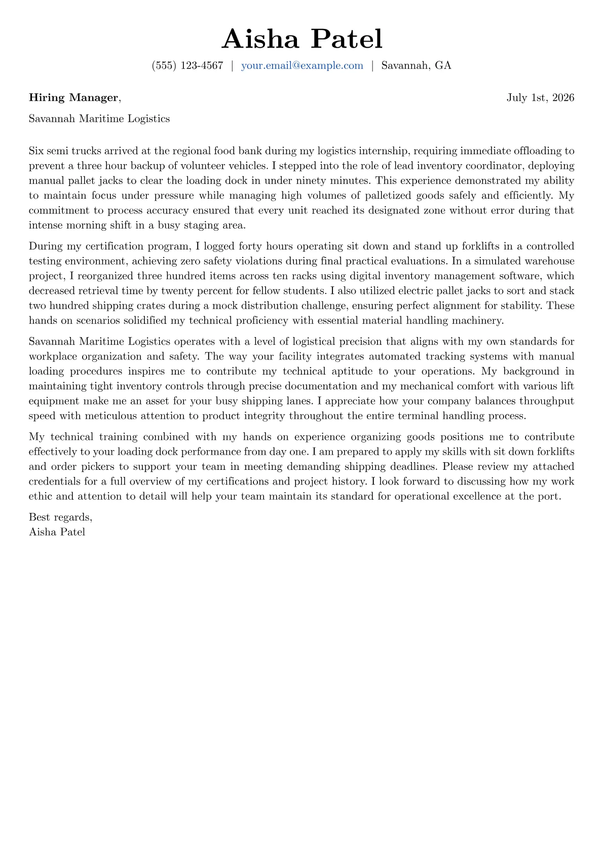 Dock Worker cover letter in the Basic design