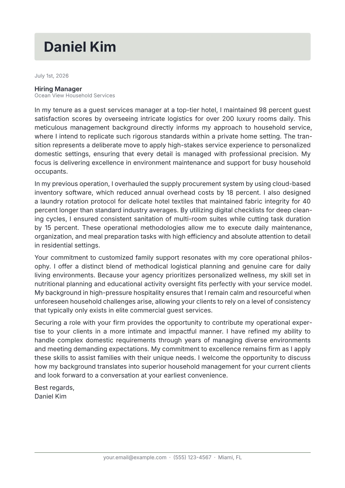 Domestic Helper cover letter in the Letterhead design