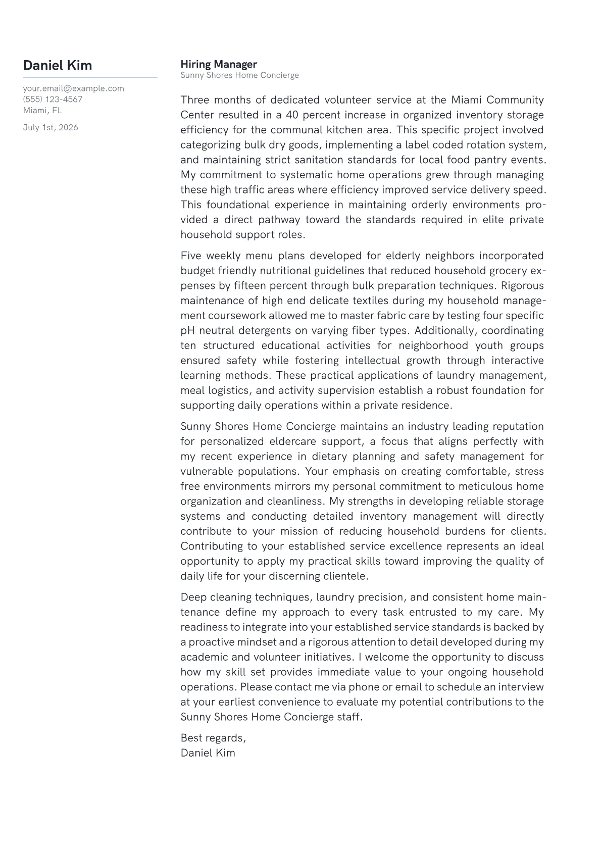 Domestic Helper cover letter in the Margin design