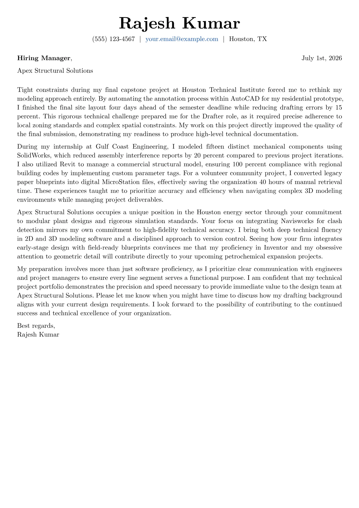 Drafter cover letter in the Basic design