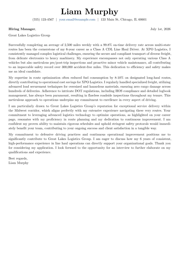 Driver cover letter example preview
