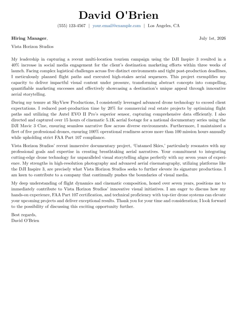 Drone Photographer cover letter example preview