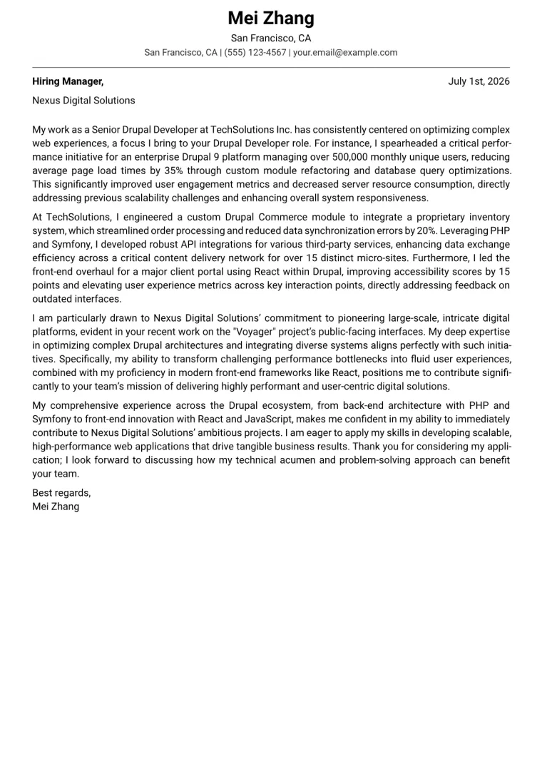 Drupal Developer cover letter example