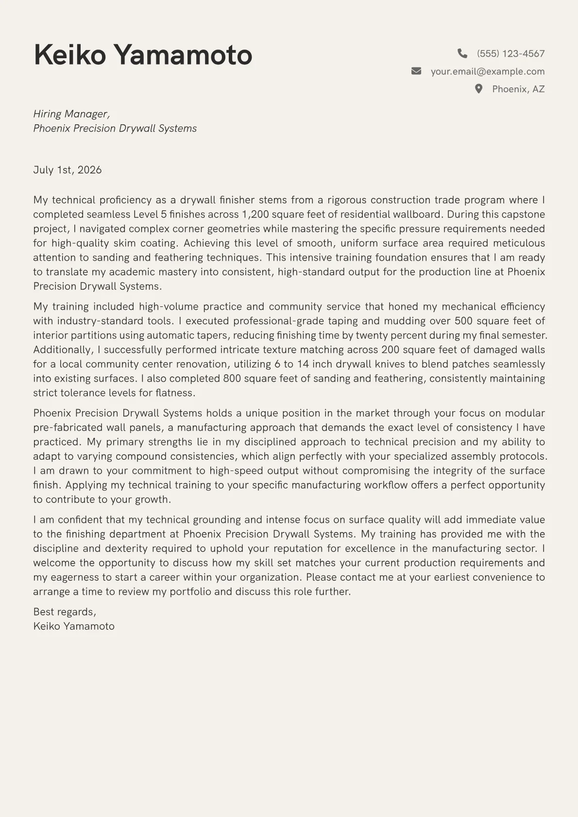 Drywall Finisher cover letter in the Creative design