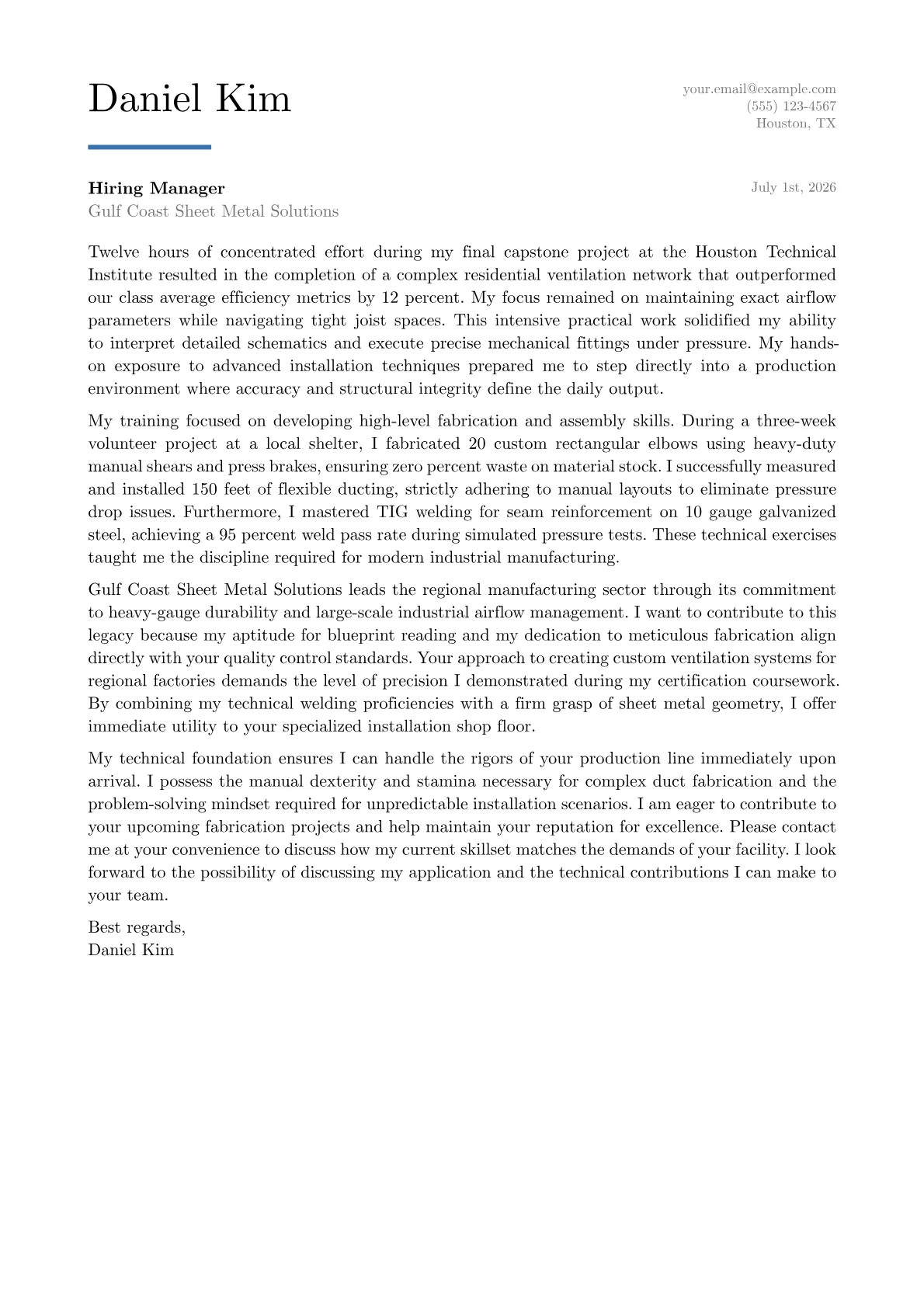 Duct Installer cover letter in the Executive design
