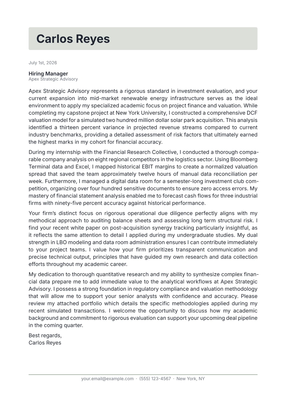 Due Diligence Analyst cover letter in the Letterhead design