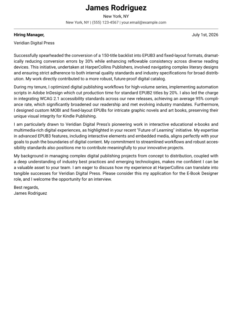 E-Book Designer cover letter example preview