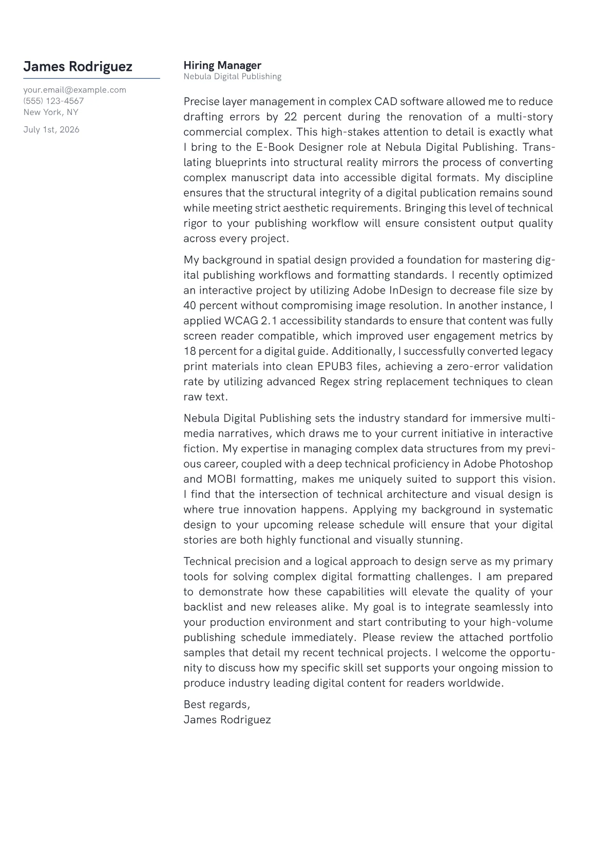 E-Book Designer cover letter in the Margin design