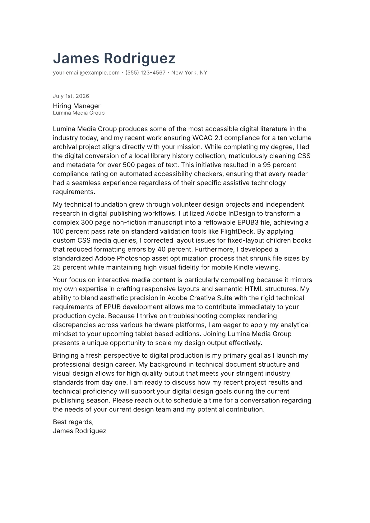 E-Book Designer cover letter in the Minimal design