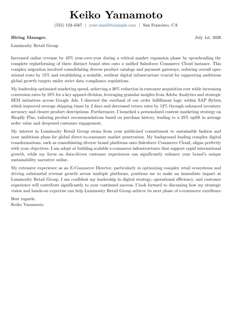 E-Commerce Director cover letter example preview