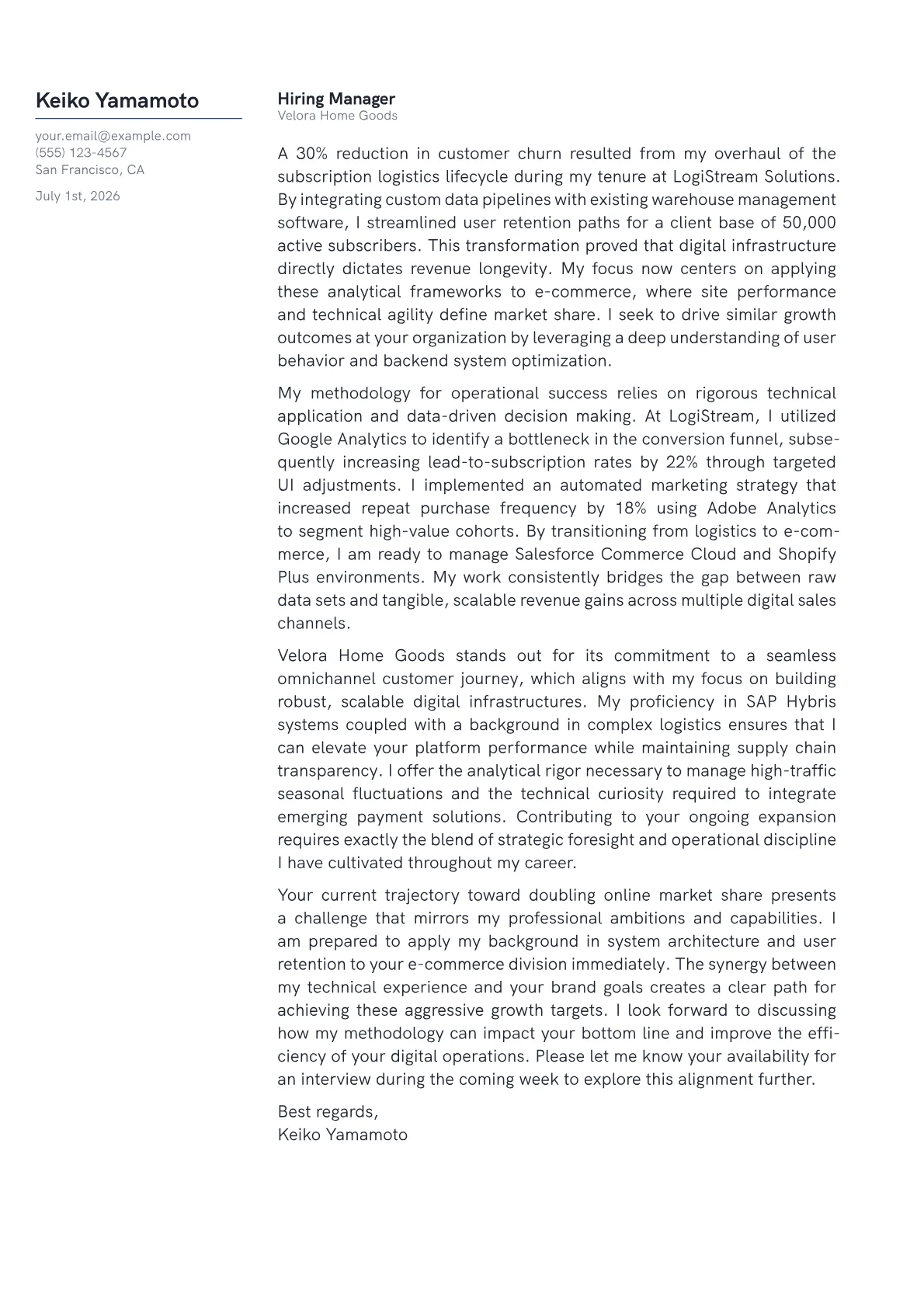 E-Commerce Director cover letter in the Margin design