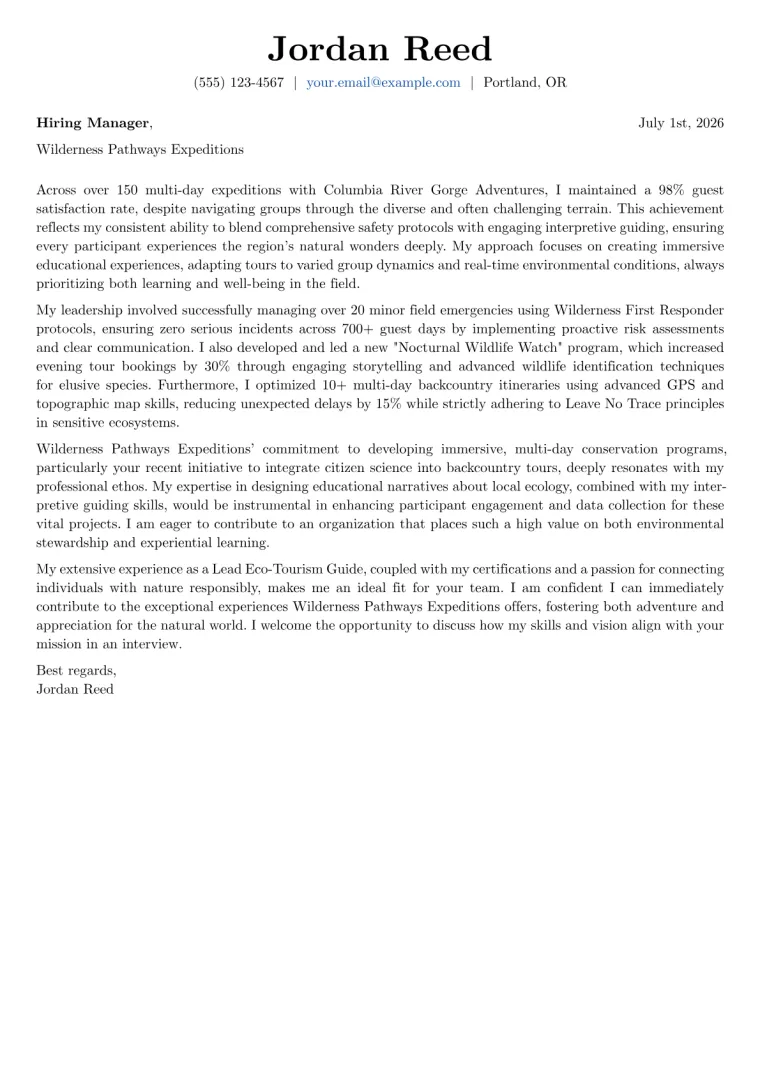 Eco-Tourism Guide cover letter example preview