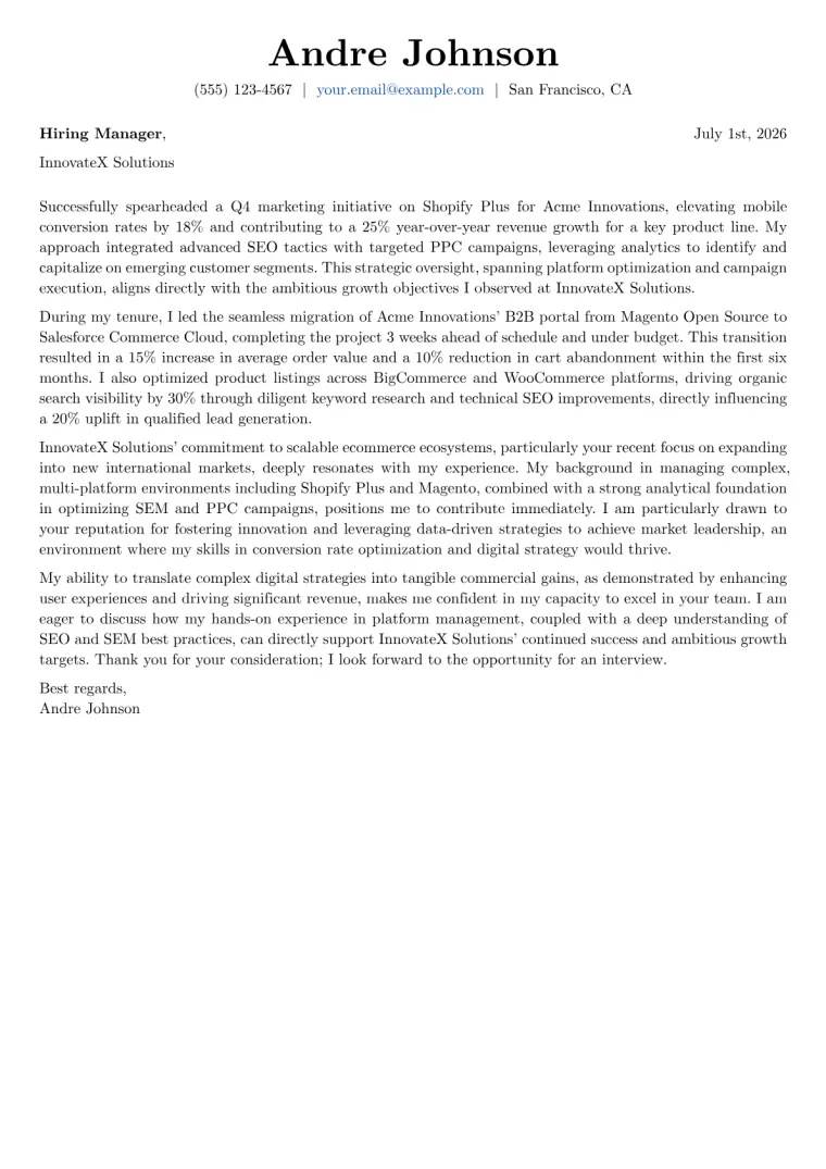 Ecommerce cover letter example preview