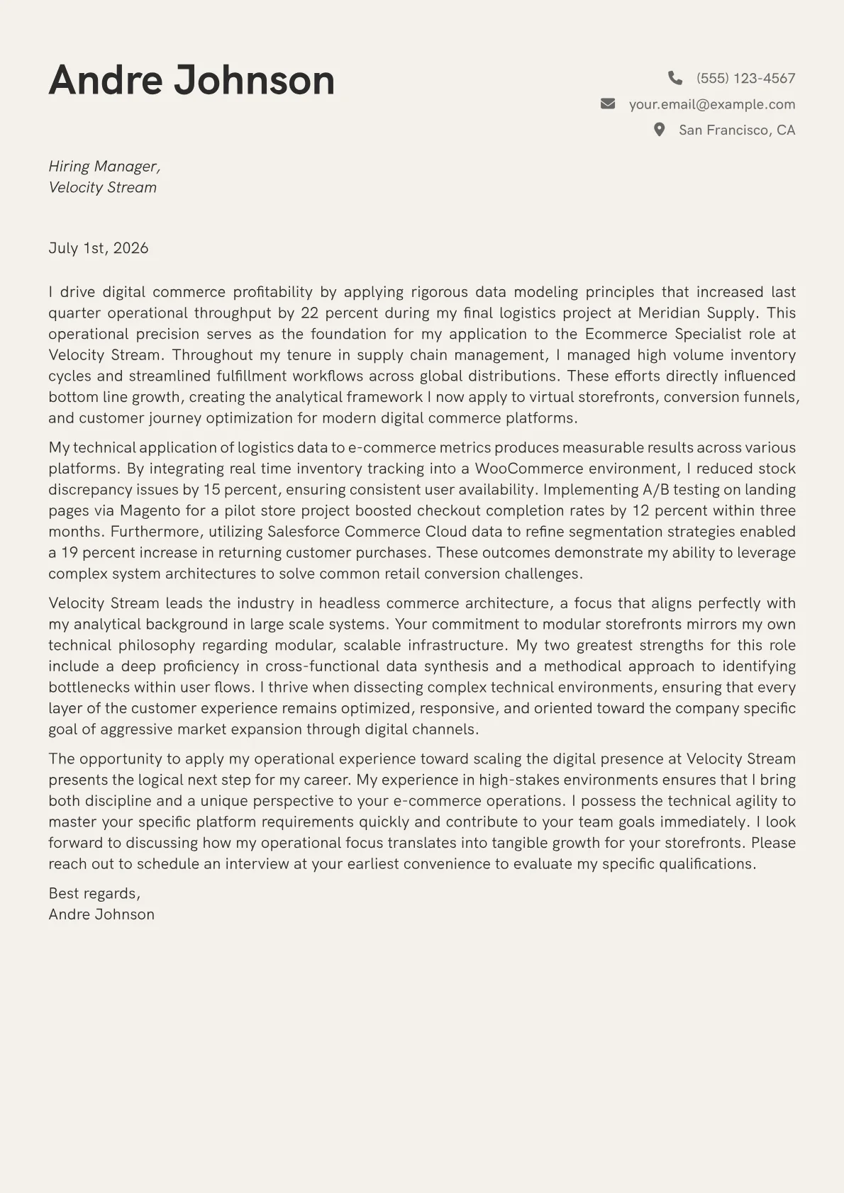 Ecommerce cover letter in the Creative design