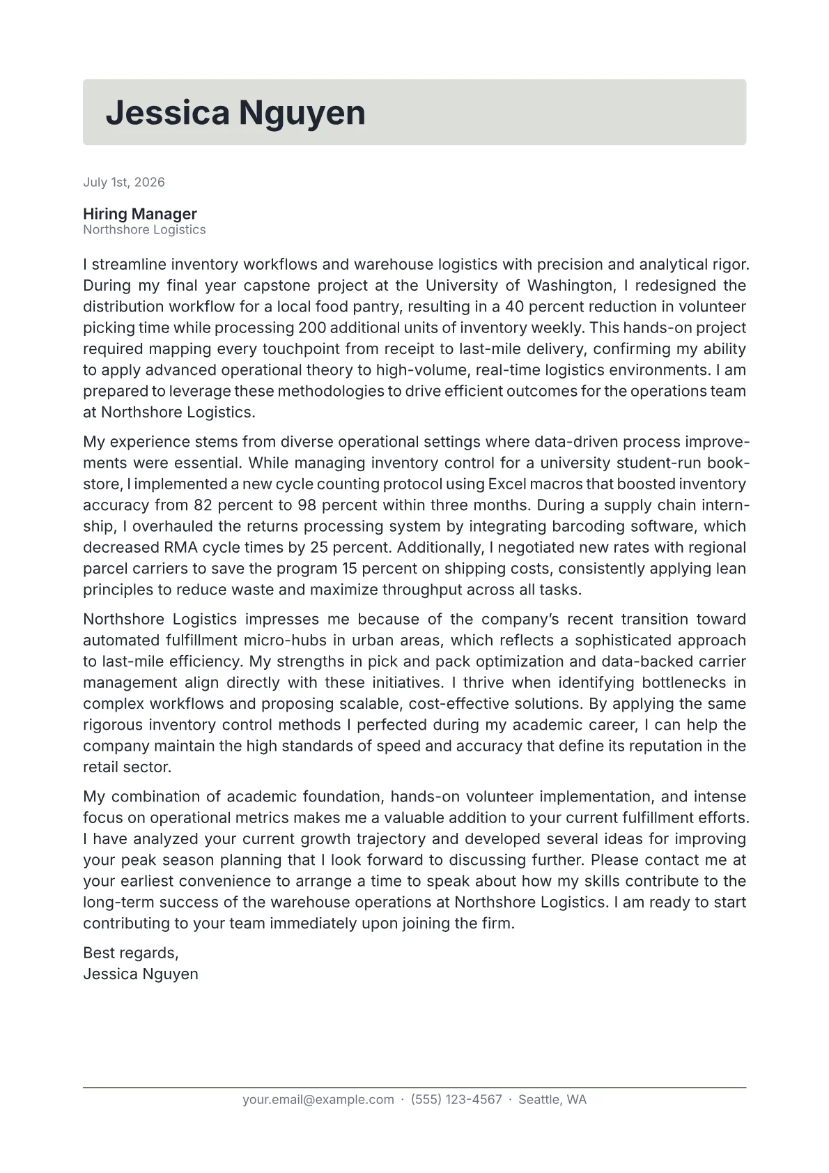 E-commerce Operations Manager cover letter in the Letterhead design