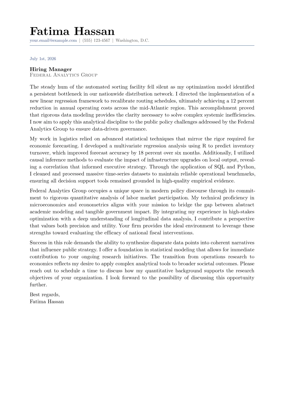 Economist cover letter in the Classic design