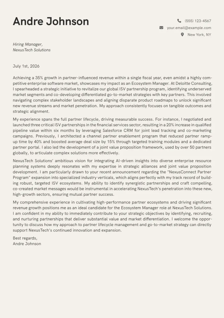 Ecosystem Manager cover letter example
