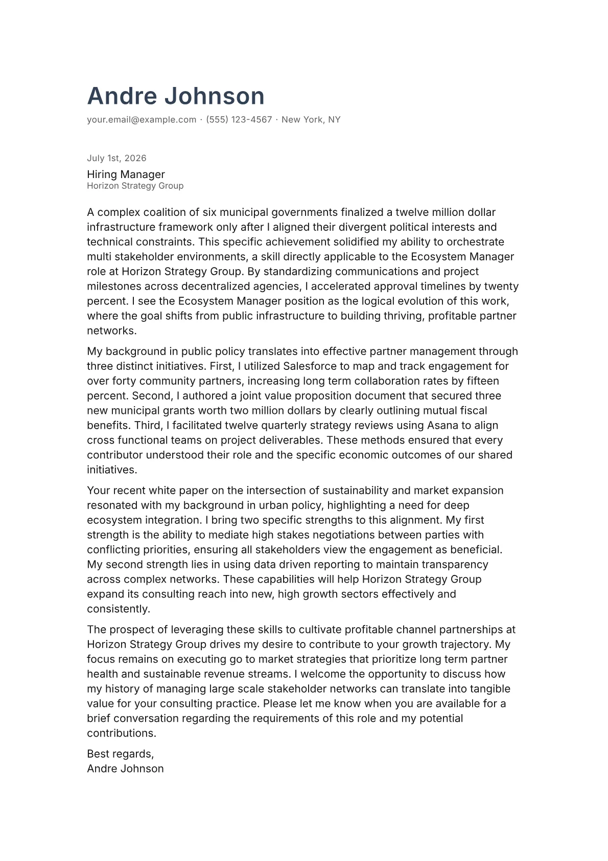 Ecosystem Manager cover letter in the Minimal design