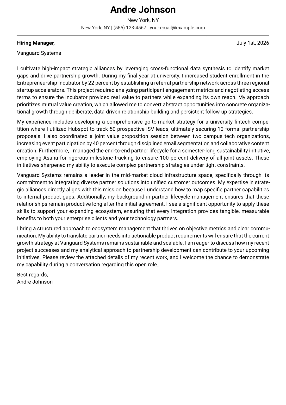 Ecosystem Manager cover letter in the Modern design