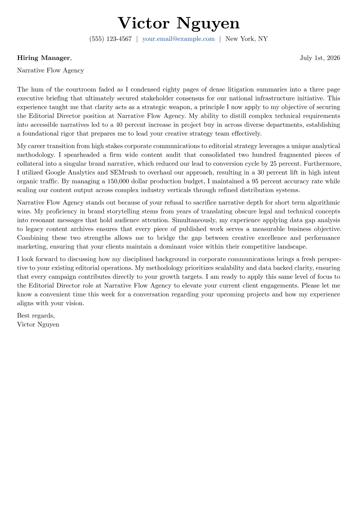 Editorial Director cover letter in the Basic design