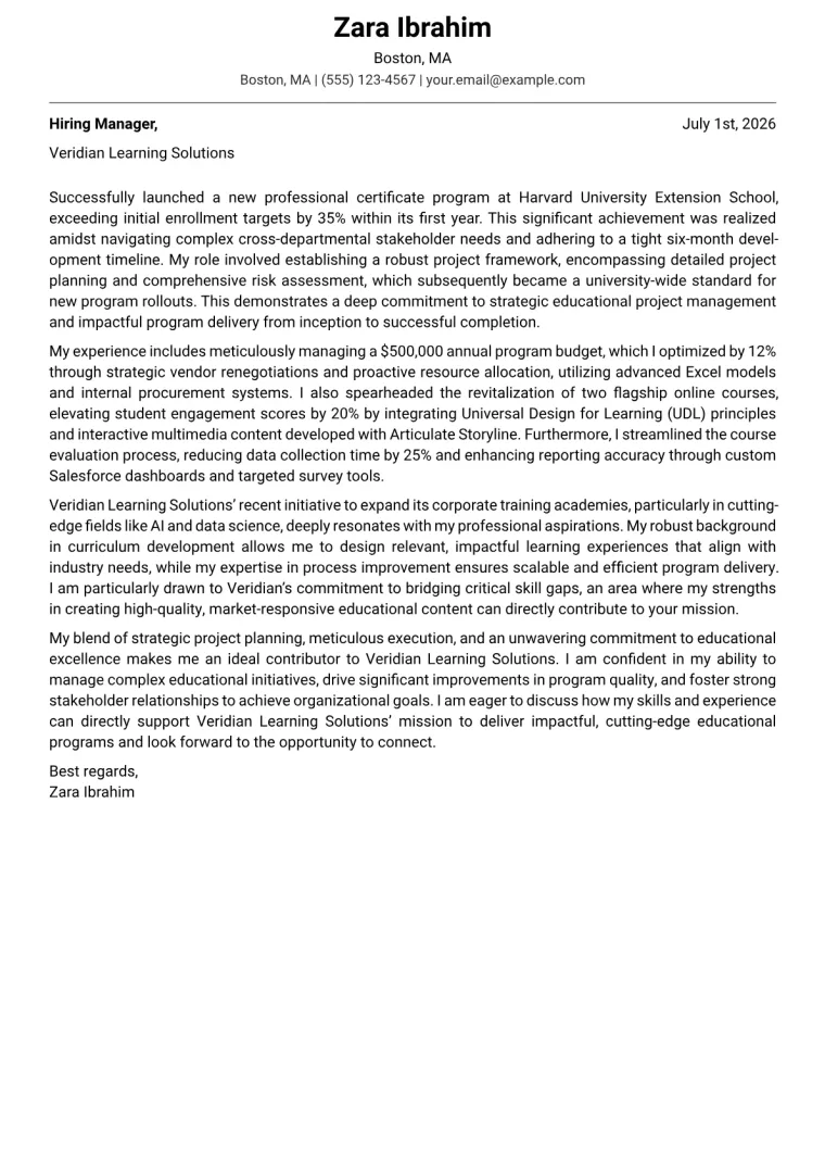 Education Coordinator cover letter example preview