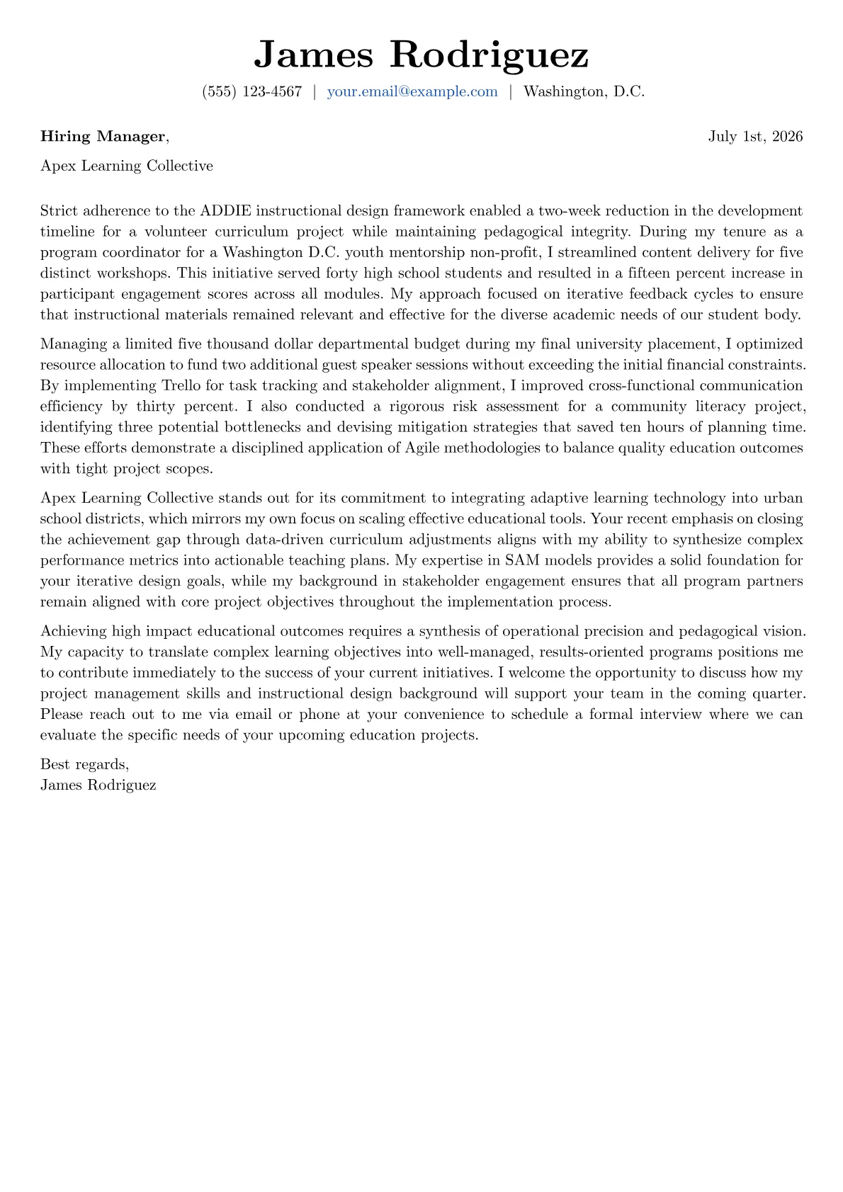 Education Program Manager cover letter in the Basic design