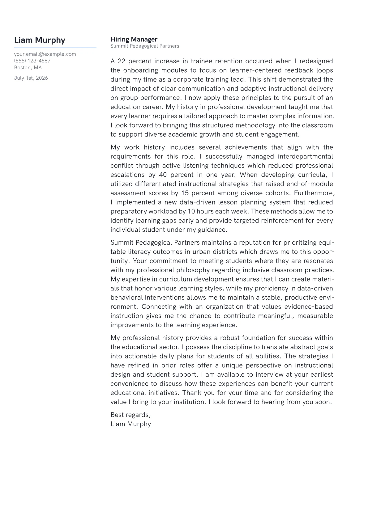 Education Student cover letter in the Margin design
