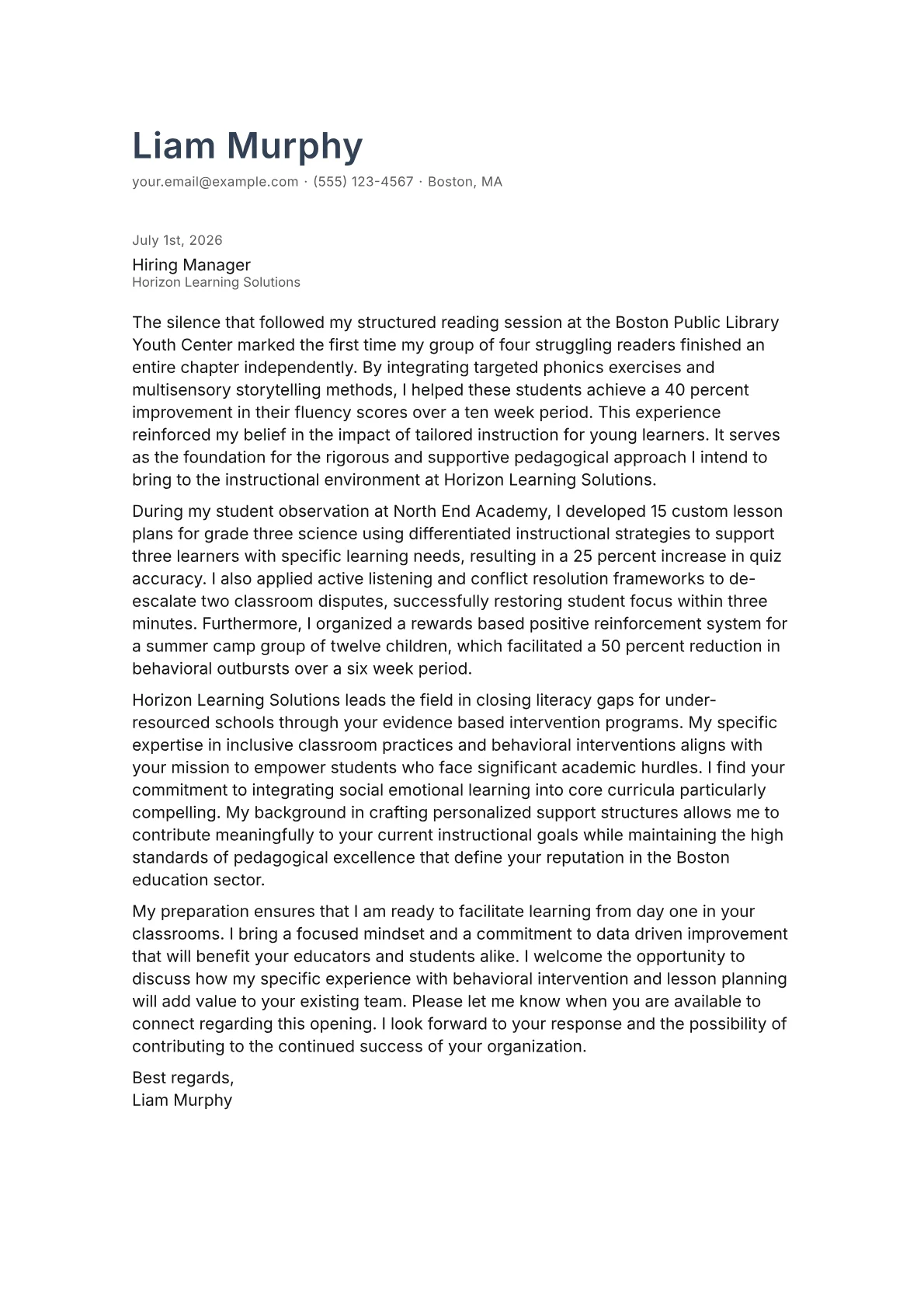 Education Student cover letter in the Minimal design