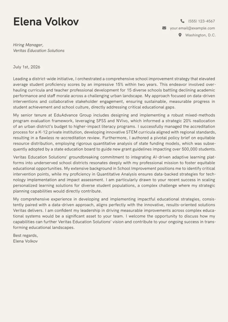 Educational Consultant Cover Letter Example