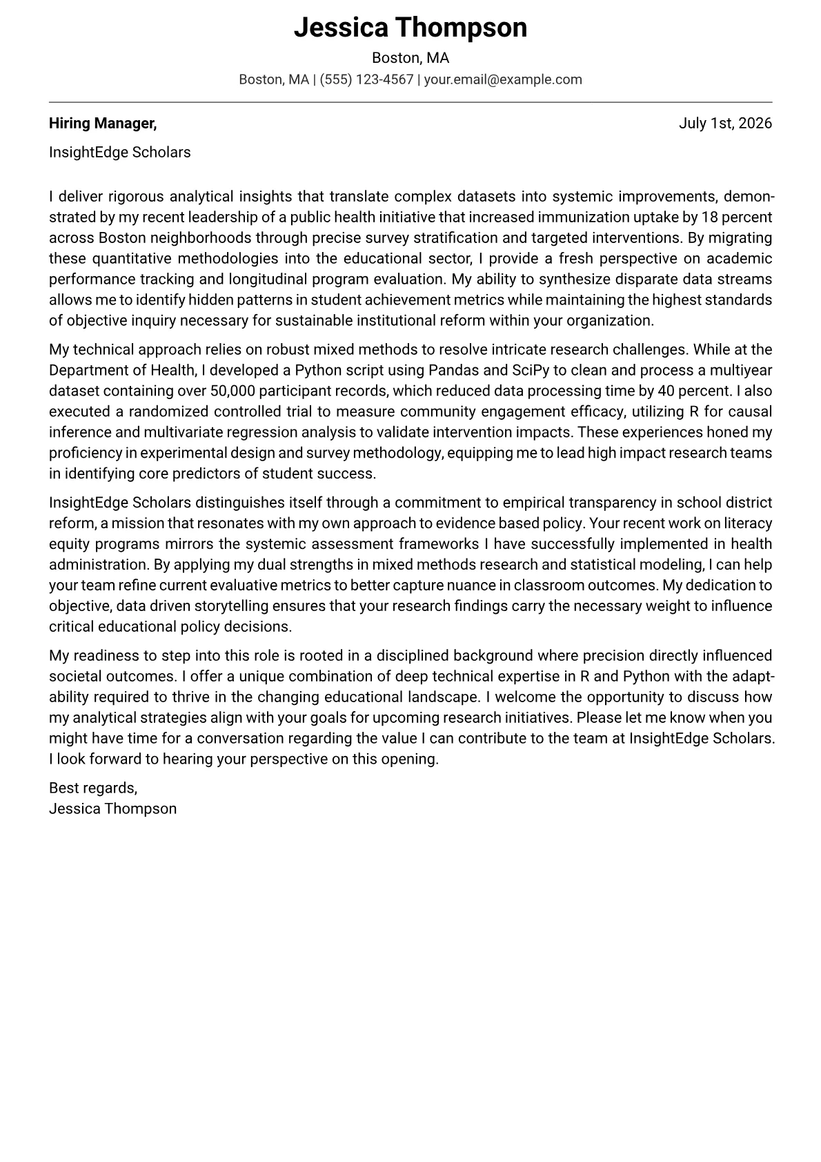 Educational Research Director cover letter in the Modern design