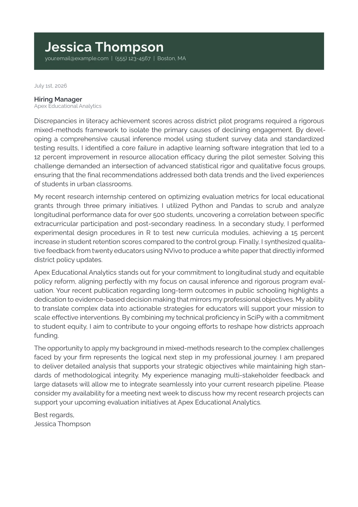 Educational Research Director cover letter in the Banner design