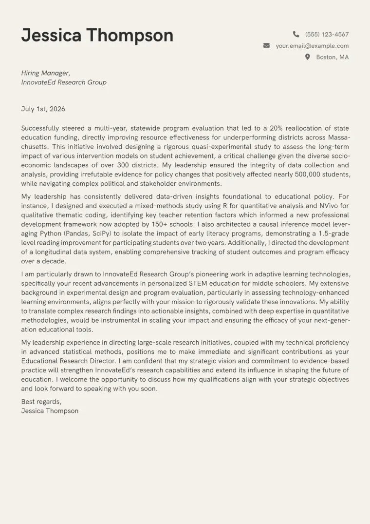 Educational Research Director cover letter example preview