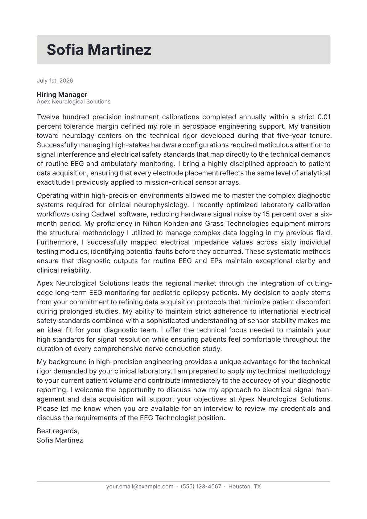 EEG Technologist cover letter in the Letterhead design