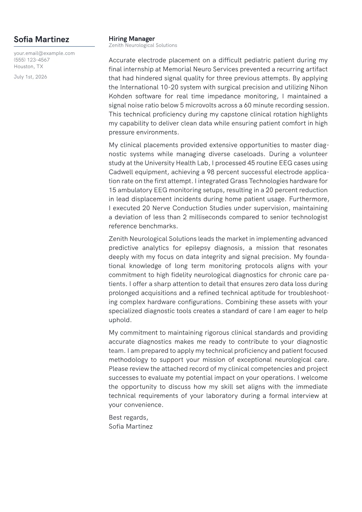 EEG Technologist cover letter in the Margin design