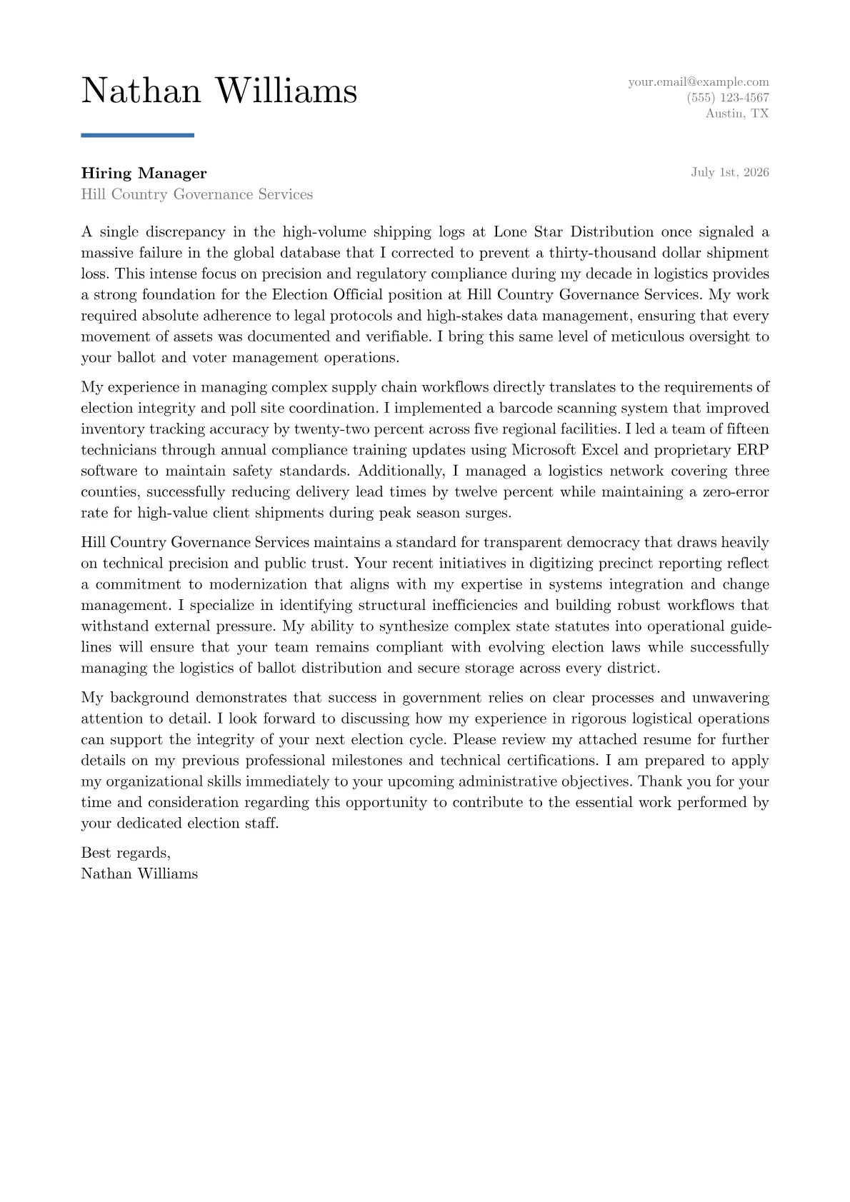 Election Official cover letter in the Executive design