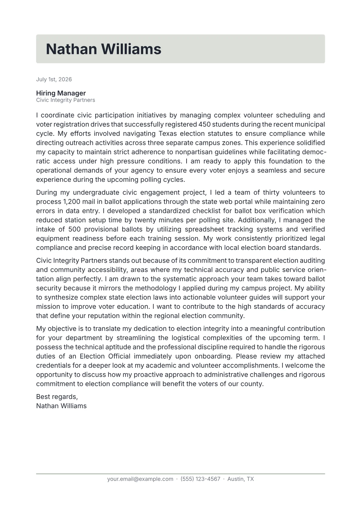 Election Official cover letter in the Letterhead design