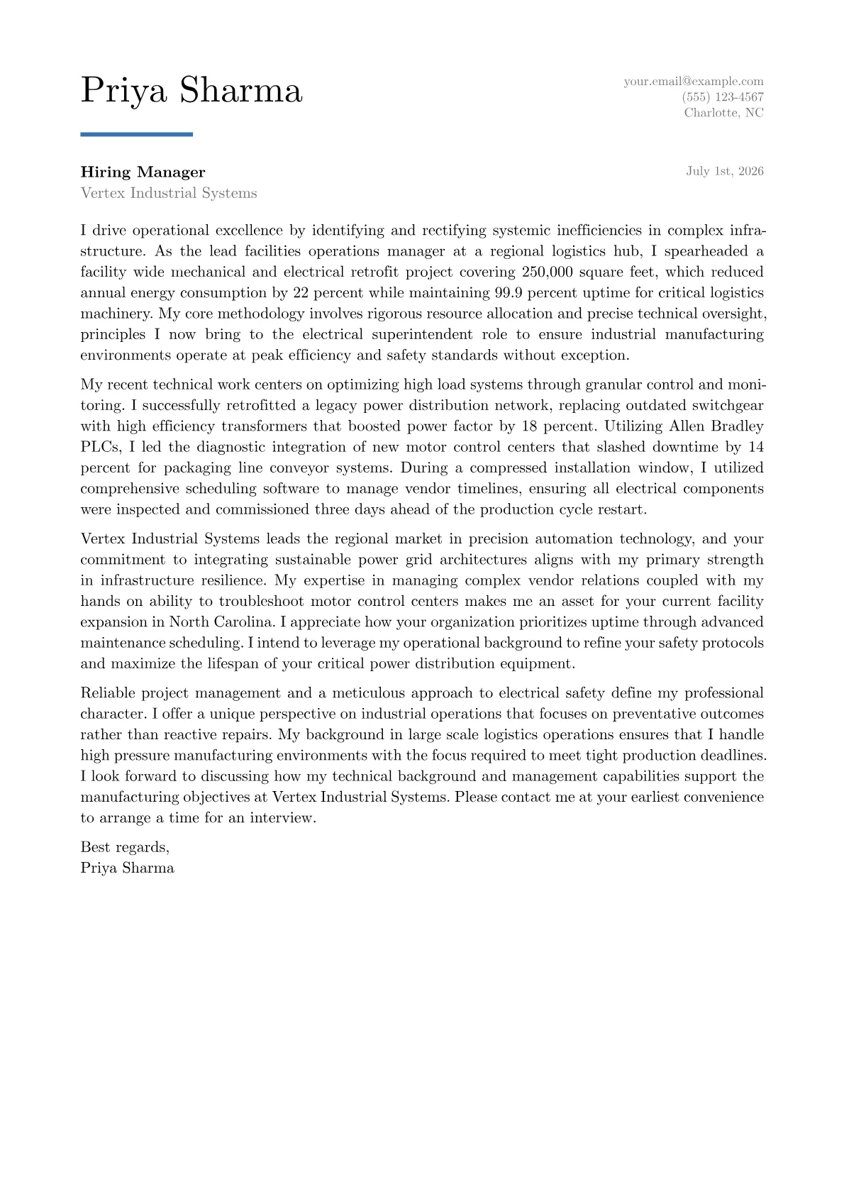 Electrical Superintendent cover letter in the Executive design