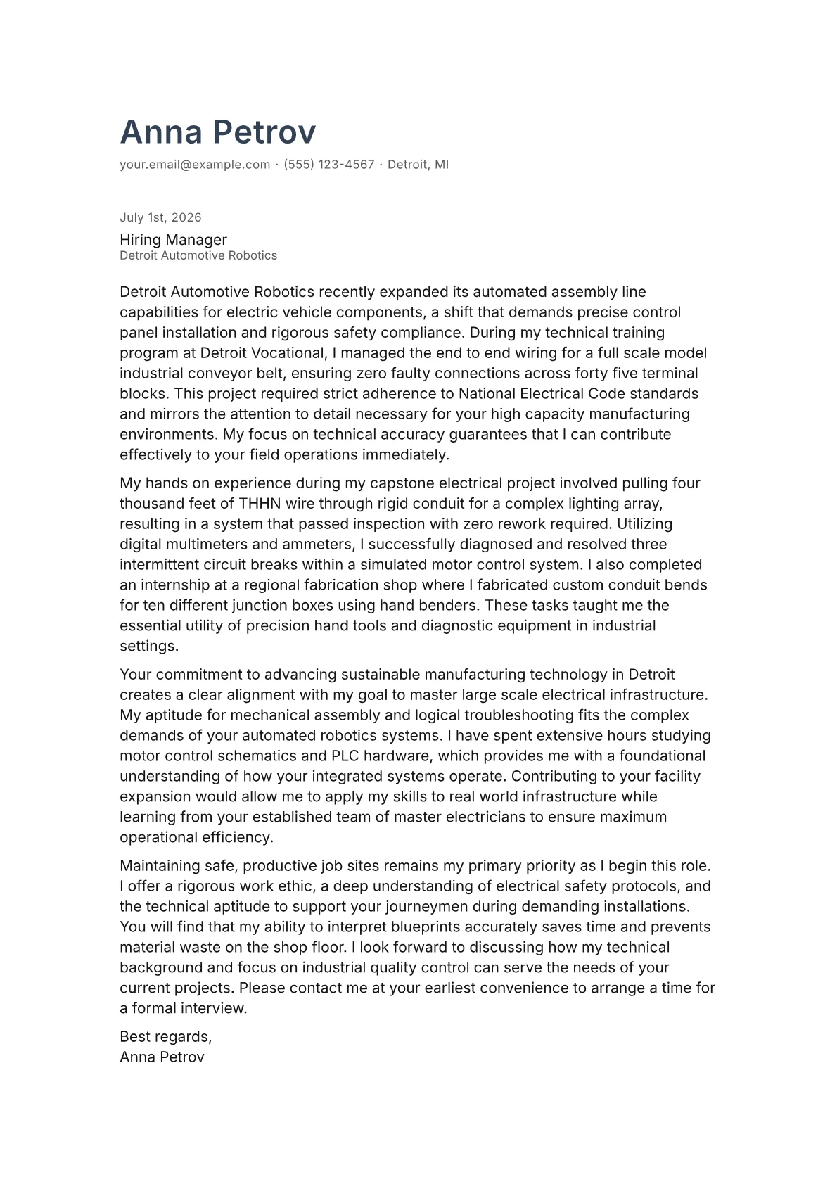 Electrician Helper cover letter in the Minimal design