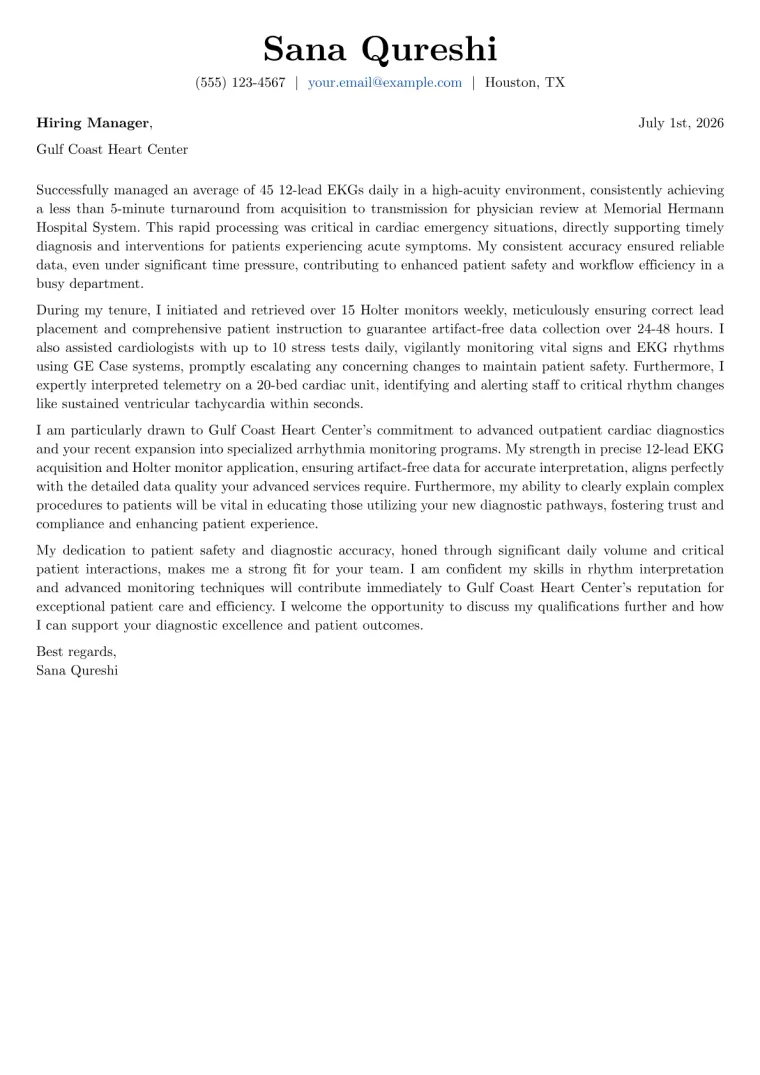 Electrocardiograph Technician cover letter example preview