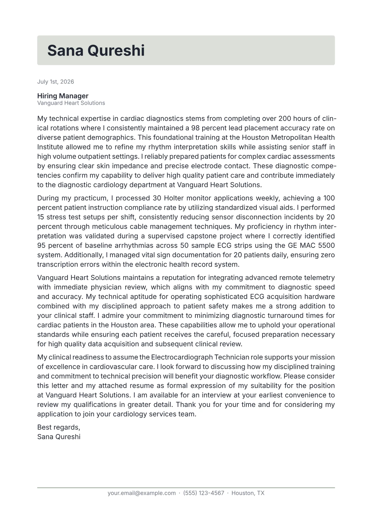 Electrocardiograph Technician cover letter in the Letterhead design