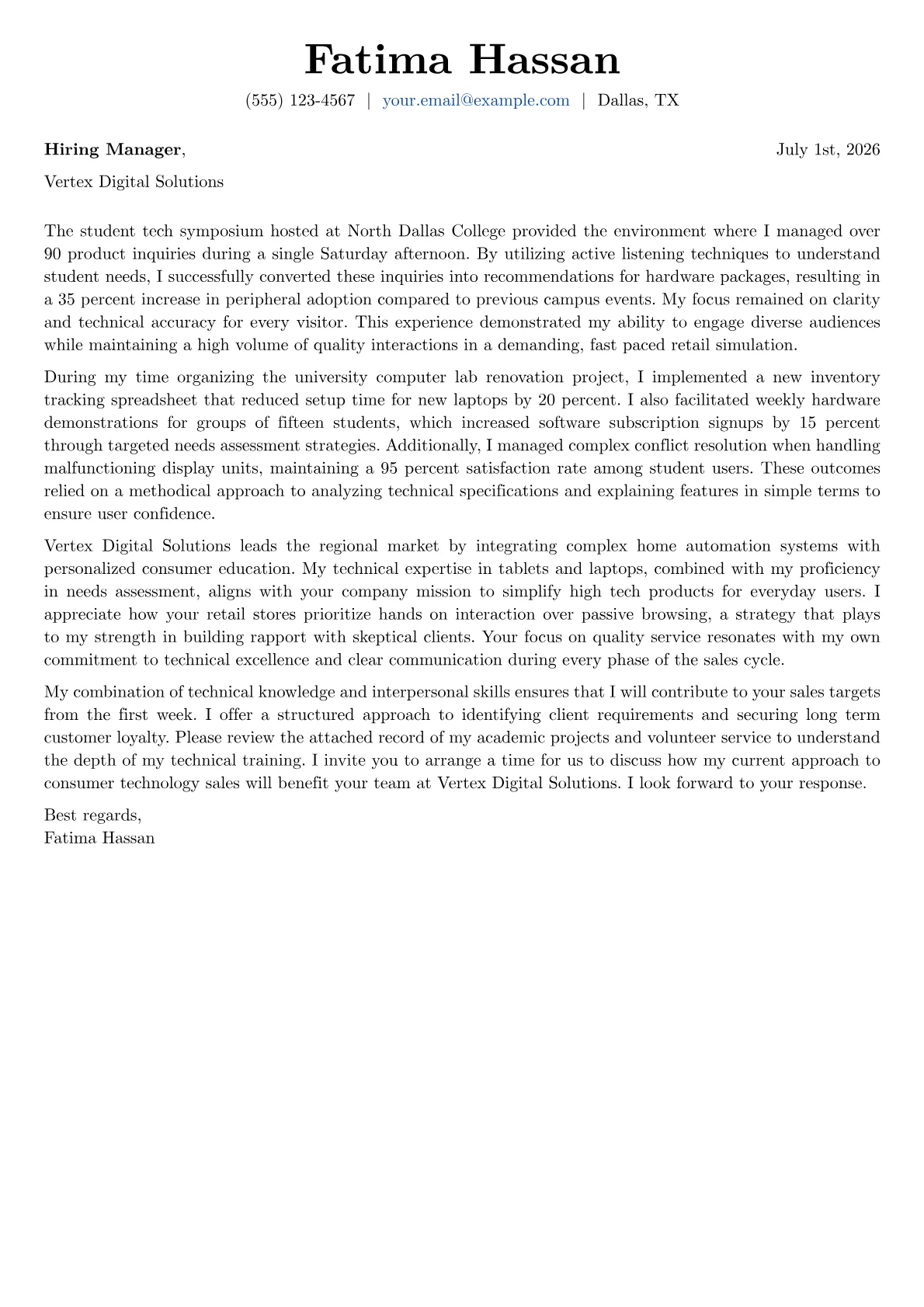 Electronics Sales Associate cover letter in the Basic design